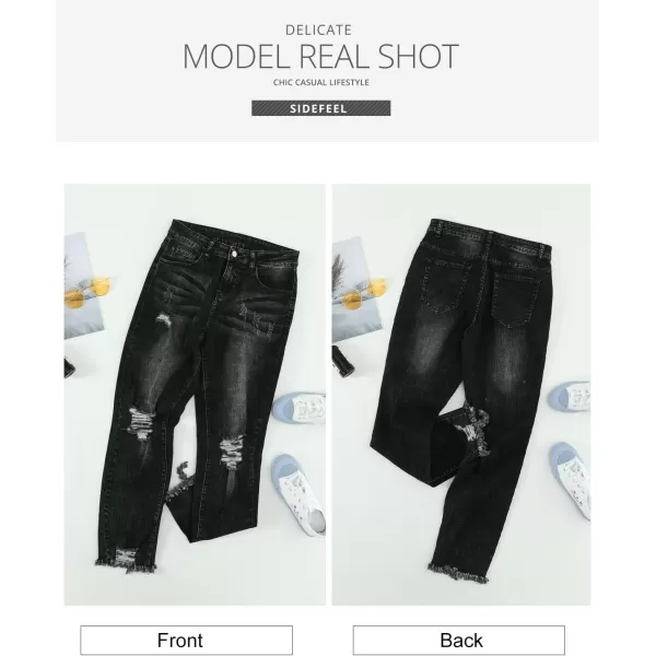 Sidefeel Womens Boyfriend Jeans Stretchy Ripped Distressed Denim Pants Size 418Ablack