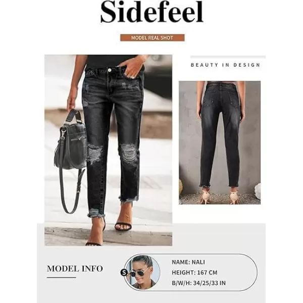 Sidefeel Womens Boyfriend Jeans Stretchy Ripped Distressed Denim Pants Size 418Ablack