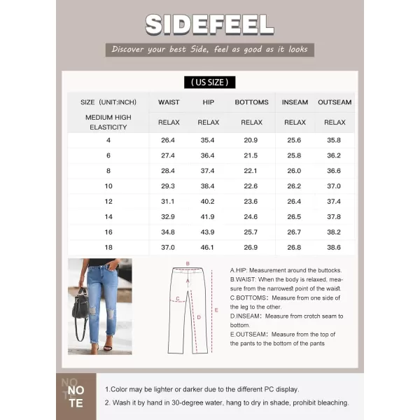 Sidefeel Womens Boyfriend Jeans Stretchy Ripped Distressed Denim Pants Size 418Bluing