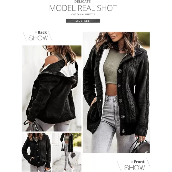 Sidefeel Womens Cardigan Sweaters Hooded Cardigans Fleece Lined Jackets Winter Sweater CoatBlack