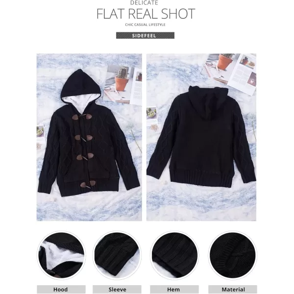 Sidefeel Womens Cardigan Sweaters Hooded Cardigans Fleece Lined Jackets Winter Sweater CoatBlack
