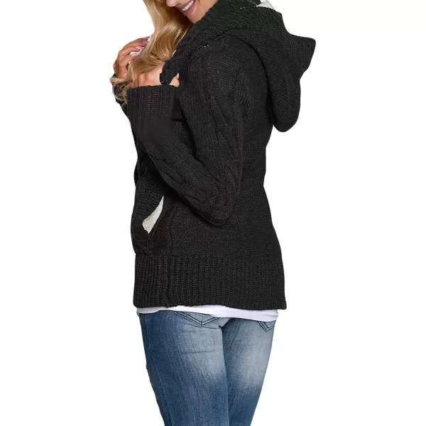 Sidefeel Womens Cardigan Sweaters Hooded Cardigans Fleece Lined Jackets Winter Sweater CoatBlack
