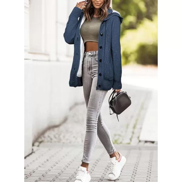 Sidefeel Womens Cardigan Sweaters Hooded Cardigans Fleece Lined Jackets Winter Sweater CoatBlue