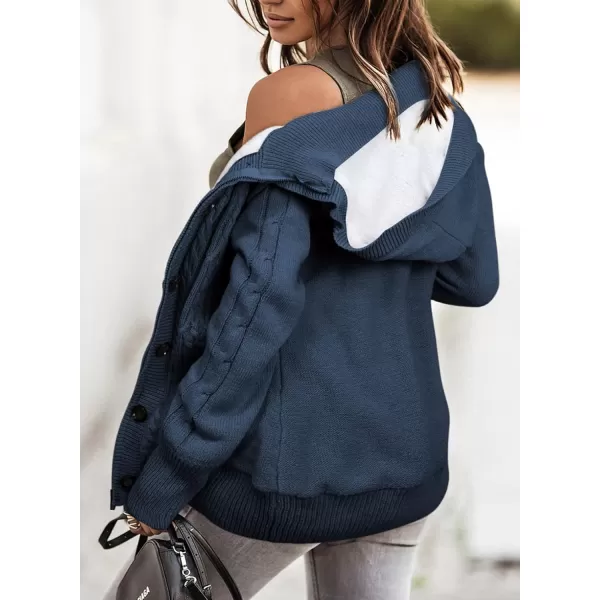 Sidefeel Womens Cardigan Sweaters Hooded Cardigans Fleece Lined Jackets Winter Sweater CoatBlue