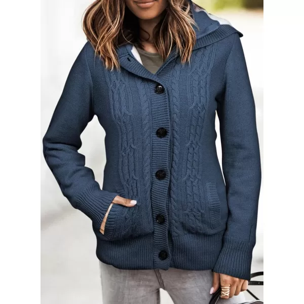 Sidefeel Womens Cardigan Sweaters Hooded Cardigans Fleece Lined Jackets Winter Sweater CoatBlue
