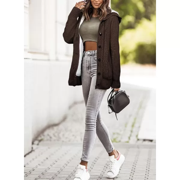 Sidefeel Womens Cardigan Sweaters Hooded Cardigans Fleece Lined Jackets Winter Sweater CoatBrown