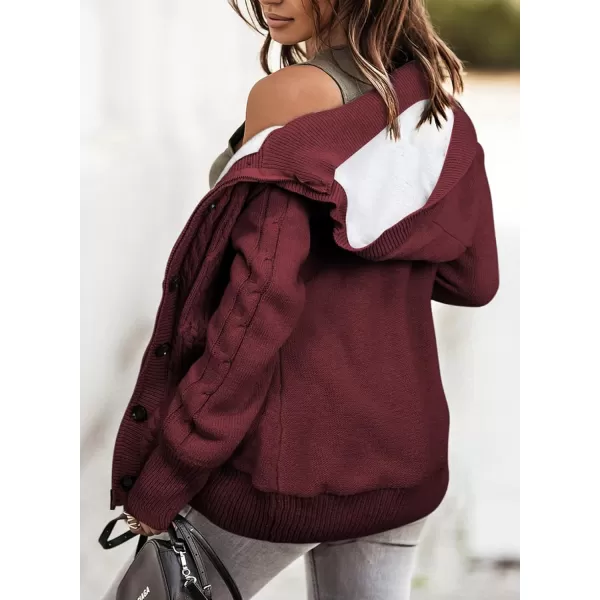 Sidefeel Womens Cardigan Sweaters Hooded Cardigans Fleece Lined Jackets Winter Sweater CoatBurgundy