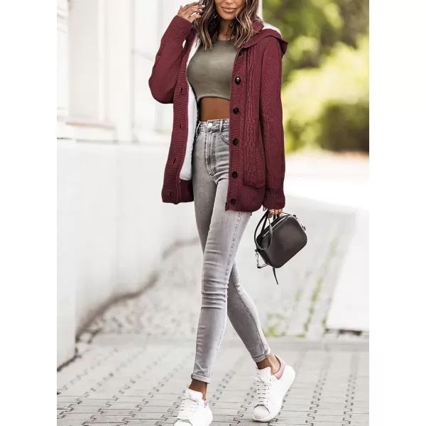 Sidefeel Womens Cardigan Sweaters Hooded Cardigans Fleece Lined Jackets Winter Sweater CoatBurgundy