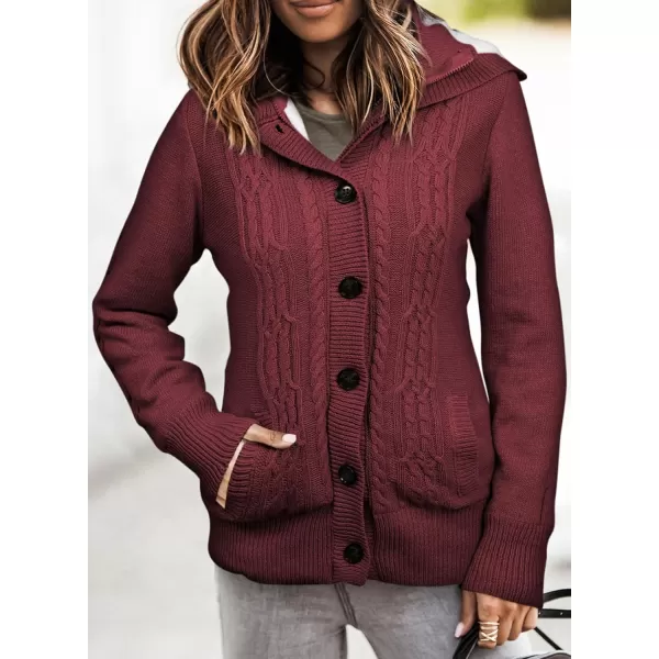 Sidefeel Womens Cardigan Sweaters Hooded Cardigans Fleece Lined Jackets Winter Sweater CoatBurgundy