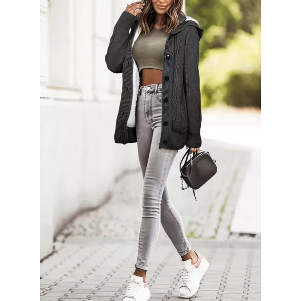 Sidefeel Womens Cardigan Sweaters Hooded Cardigans Fleece Lined Jackets Winter Sweater CoatDark Grey