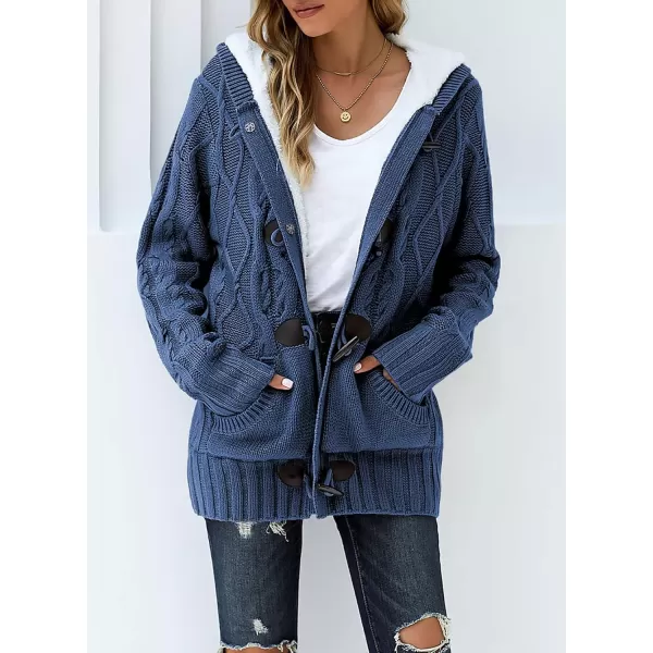 Sidefeel Womens Cardigan Sweaters Hooded Cardigans Fleece Lined Jackets Winter Sweater CoatK 21 Blue