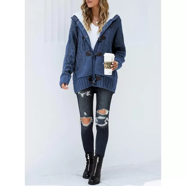 Sidefeel Womens Cardigan Sweaters Hooded Cardigans Fleece Lined Jackets Winter Sweater CoatK 21 Blue