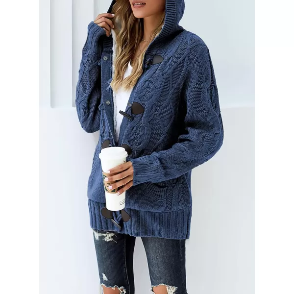 Sidefeel Womens Cardigan Sweaters Hooded Cardigans Fleece Lined Jackets Winter Sweater CoatK 21 Blue