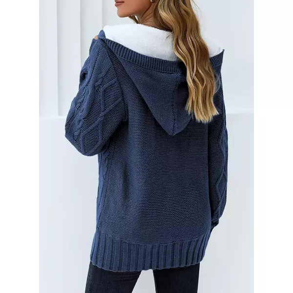 Sidefeel Womens Cardigan Sweaters Hooded Cardigans Fleece Lined Jackets Winter Sweater CoatK 21 Blue