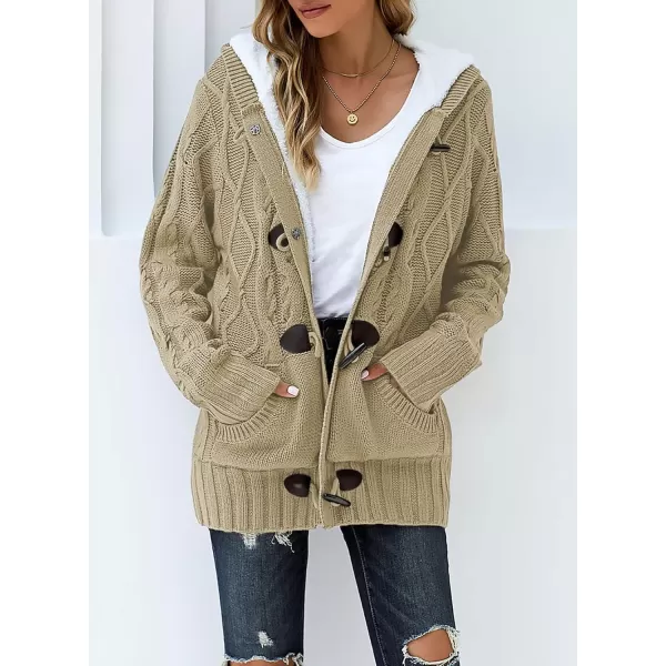 Sidefeel Womens Cardigan Sweaters Hooded Cardigans Fleece Lined Jackets Winter Sweater CoatK Beige