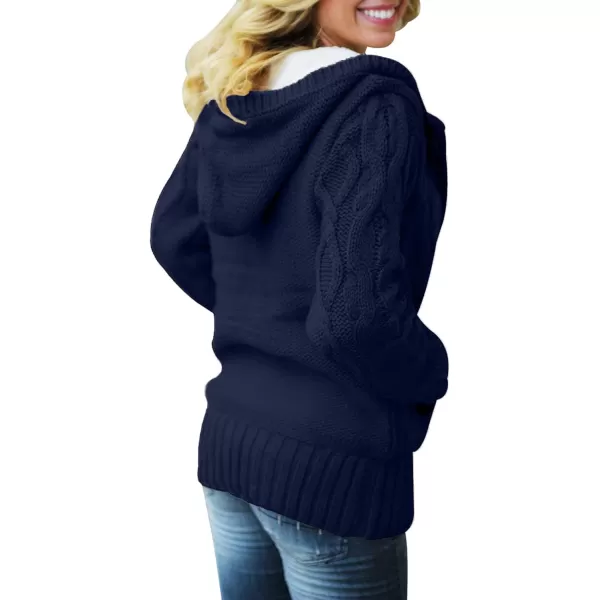 Sidefeel Womens Cardigan Sweaters Hooded Cardigans Fleece Lined Jackets Winter Sweater CoatK Blue