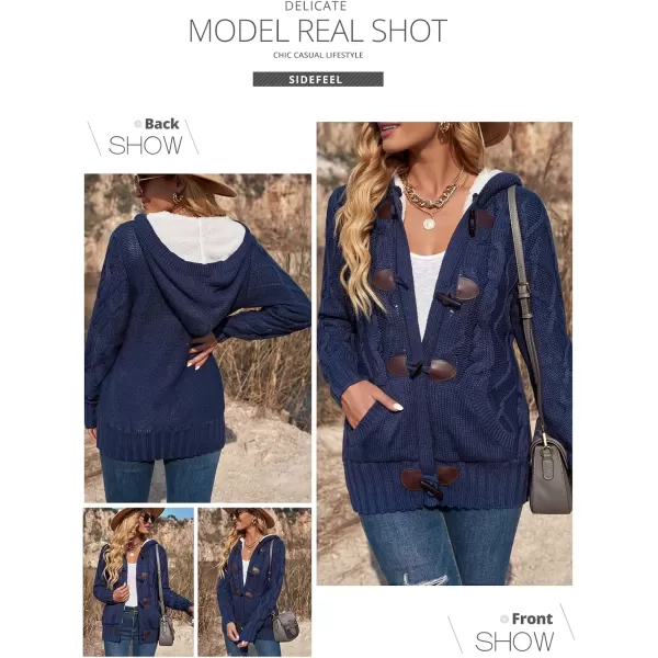 Sidefeel Womens Cardigan Sweaters Hooded Cardigans Fleece Lined Jackets Winter Sweater CoatK Blue