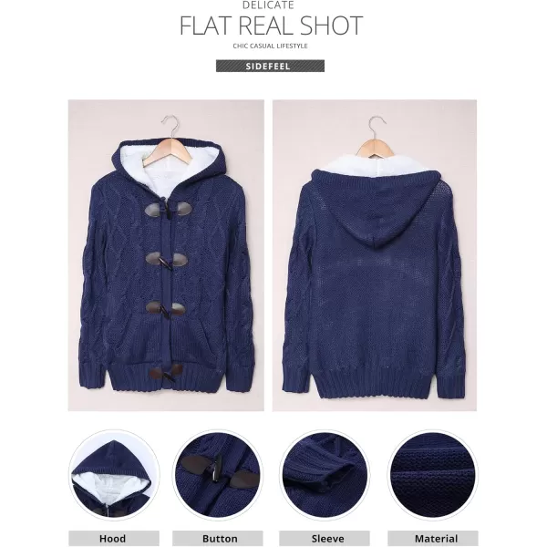 Sidefeel Womens Cardigan Sweaters Hooded Cardigans Fleece Lined Jackets Winter Sweater CoatK Blue