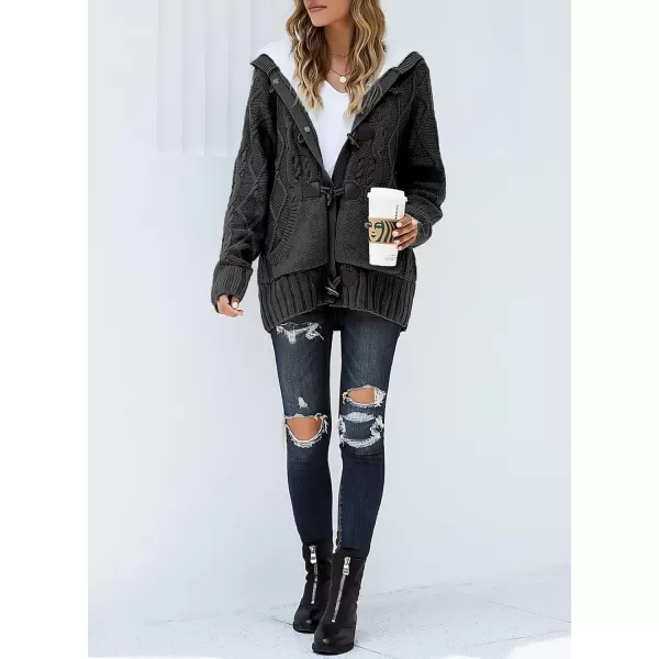 Sidefeel Womens Cardigan Sweaters Hooded Cardigans Fleece Lined Jackets Winter Sweater CoatK Dark Gray