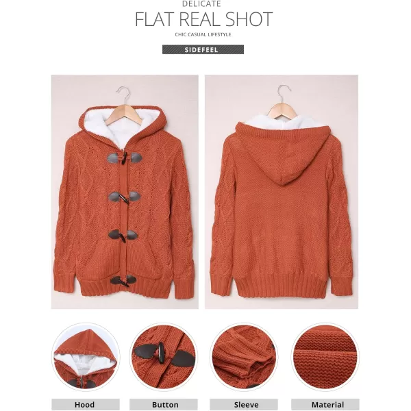 Sidefeel Womens Cardigan Sweaters Hooded Cardigans Fleece Lined Jackets Winter Sweater CoatK Orange