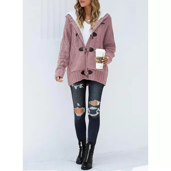 Sidefeel Womens Cardigan Sweaters Hooded Cardigans Fleece Lined Jackets Winter Sweater CoatK Pink