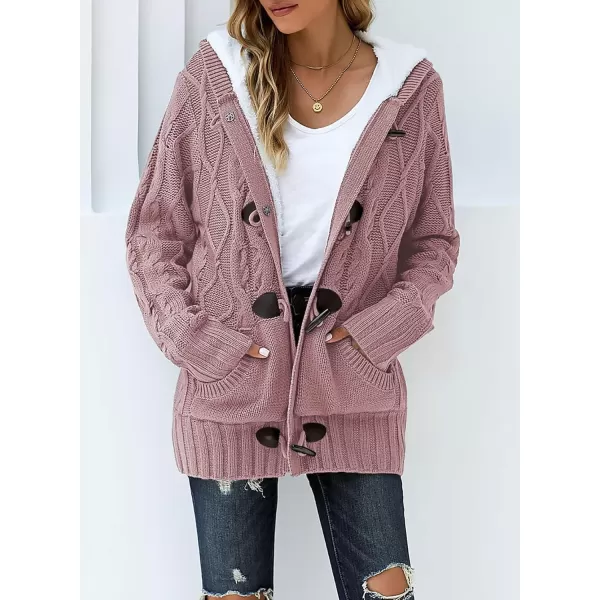Sidefeel Womens Cardigan Sweaters Hooded Cardigans Fleece Lined Jackets Winter Sweater CoatK Pink