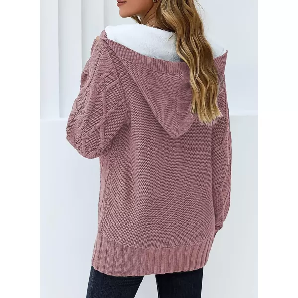 Sidefeel Womens Cardigan Sweaters Hooded Cardigans Fleece Lined Jackets Winter Sweater CoatK Pink