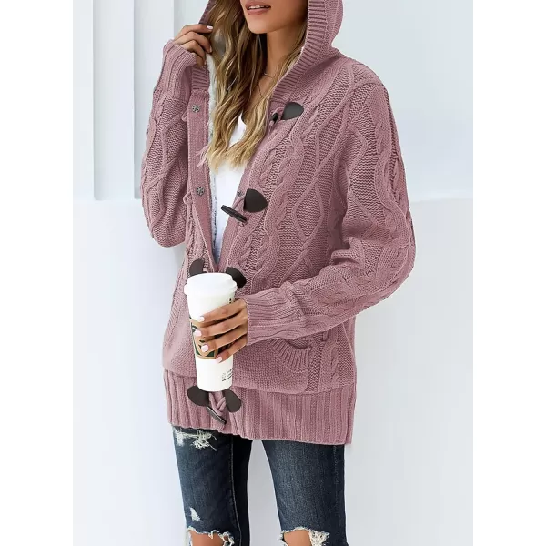 Sidefeel Womens Cardigan Sweaters Hooded Cardigans Fleece Lined Jackets Winter Sweater CoatK Pink