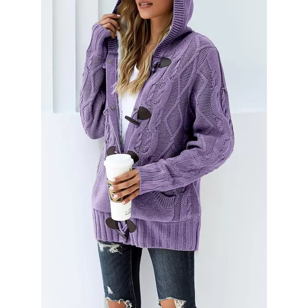 Sidefeel Womens Cardigan Sweaters Hooded Cardigans Fleece Lined Jackets Winter Sweater CoatK Purple