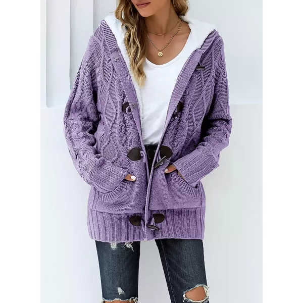 Sidefeel Womens Cardigan Sweaters Hooded Cardigans Fleece Lined Jackets Winter Sweater CoatK Purple