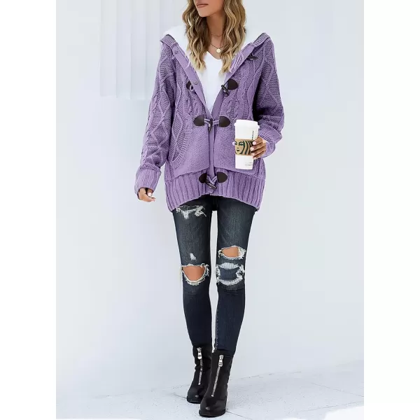 Sidefeel Womens Cardigan Sweaters Hooded Cardigans Fleece Lined Jackets Winter Sweater CoatK Purple