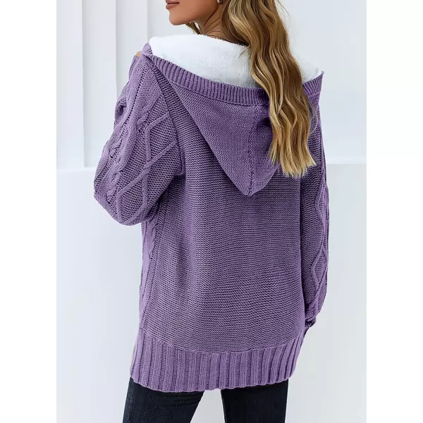 Sidefeel Womens Cardigan Sweaters Hooded Cardigans Fleece Lined Jackets Winter Sweater CoatK Purple