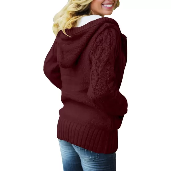Sidefeel Womens Cardigan Sweaters Hooded Cardigans Fleece Lined Jackets Winter Sweater CoatK Red