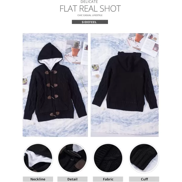 Sidefeel Womens Cardigan Sweaters Hooded Cardigans Fleece Lined Jackets Winter Sweater CoatKblack