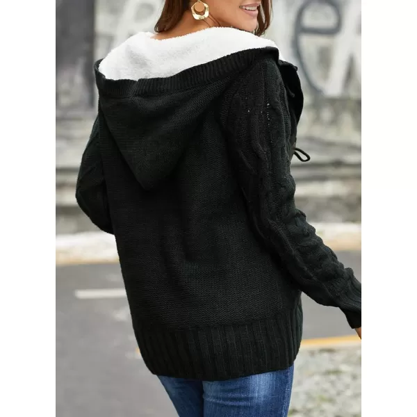Sidefeel Womens Cardigan Sweaters Hooded Cardigans Fleece Lined Jackets Winter Sweater CoatKblack