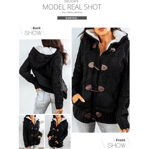 Sidefeel Womens Cardigan Sweaters Hooded Cardigans Fleece Lined Jackets Winter Sweater CoatKblack