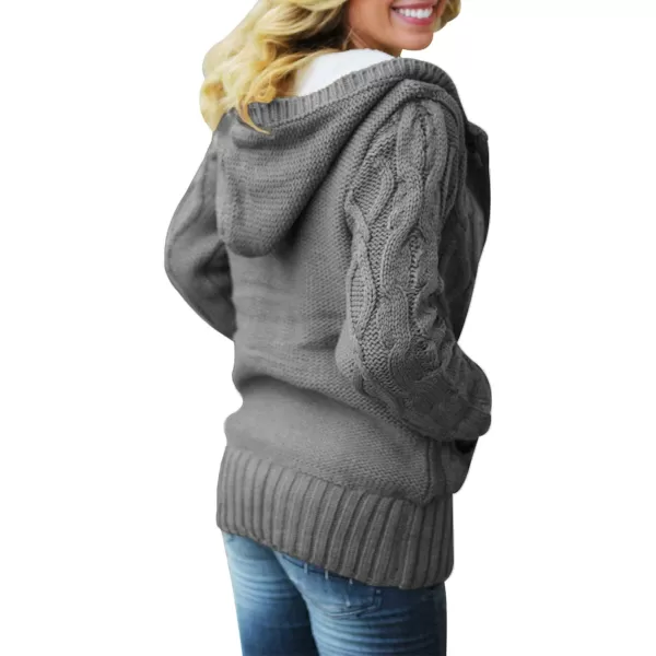 Sidefeel Womens Cardigan Sweaters Hooded Cardigans Fleece Lined Jackets Winter Sweater CoatKgrey