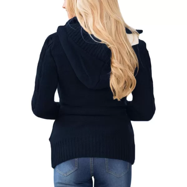 Sidefeel Womens Cardigan Sweaters Hooded Cardigans Fleece Lined Jackets Winter Sweater CoatNavy