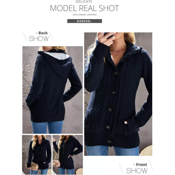 Sidefeel Womens Cardigan Sweaters Hooded Cardigans Fleece Lined Jackets Winter Sweater CoatNavy