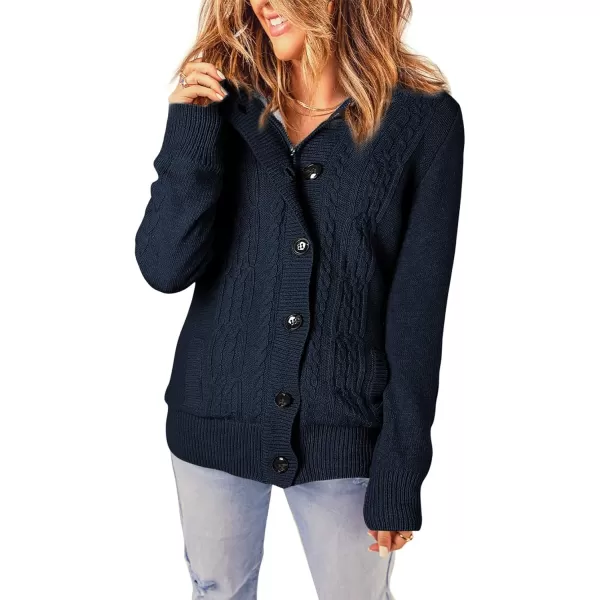 Sidefeel Womens Cardigan Sweaters Hooded Cardigans Fleece Lined Jackets Winter Sweater CoatNavy
