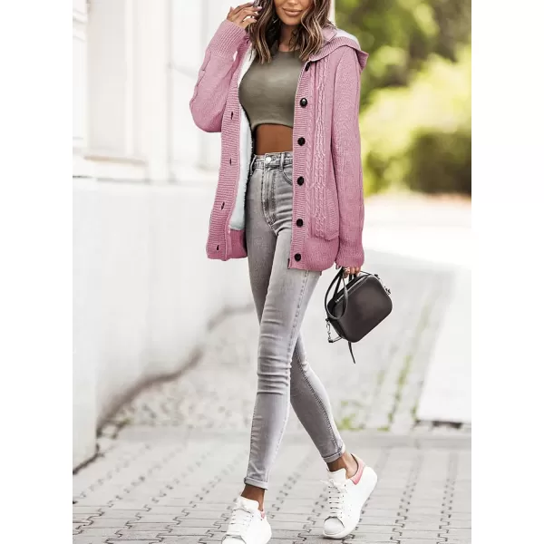 Sidefeel Womens Cardigan Sweaters Hooded Cardigans Fleece Lined Jackets Winter Sweater CoatPink
