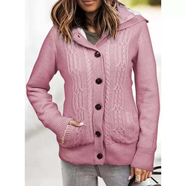 Sidefeel Womens Cardigan Sweaters Hooded Cardigans Fleece Lined Jackets Winter Sweater CoatPink