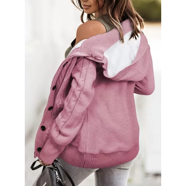 Sidefeel Womens Cardigan Sweaters Hooded Cardigans Fleece Lined Jackets Winter Sweater CoatPink