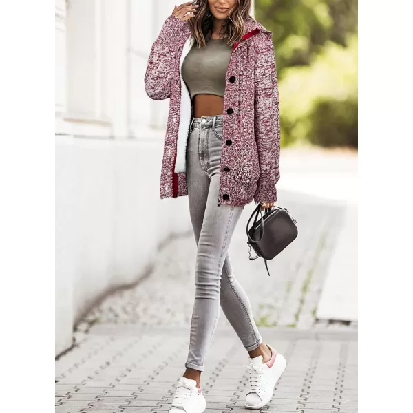 Sidefeel Womens Cardigan Sweaters Hooded Cardigans Fleece Lined Jackets Winter Sweater CoatRed