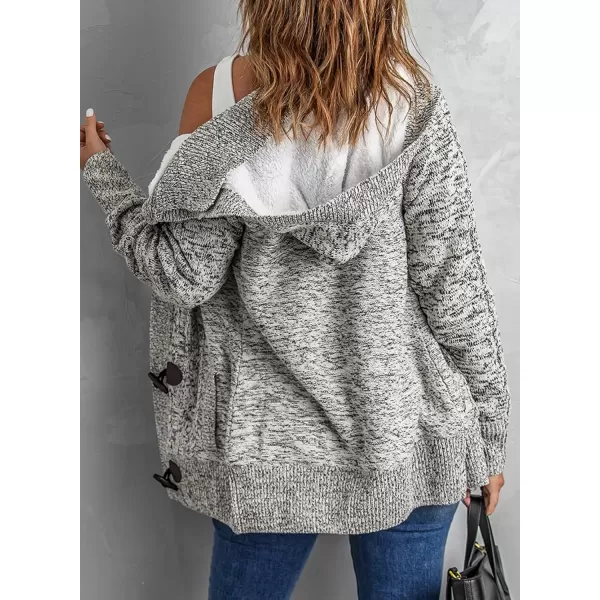 Sidefeel Womens Cardigan Sweaters Hooded Cardigans Fleece Lined Jackets Winter Sweater CoatWhite Grey