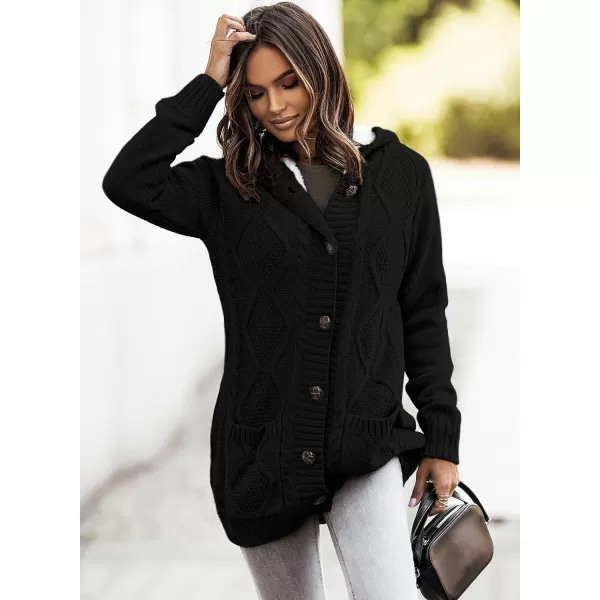 Sidefeel Womens Cardigan Sweaters Hooded Fleece Lined Button Down Front Jackets Winter Coat with PocketsBlack