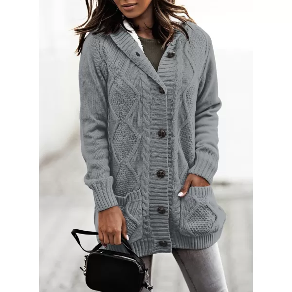 Sidefeel Womens Cardigan Sweaters Hooded Fleece Lined Button Down Front Jackets Winter Coat with PocketsDeep Gray