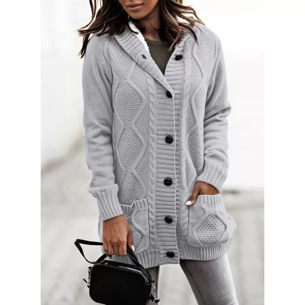 Sidefeel Womens Cardigan Sweaters Hooded Fleece Lined Button Down Front Jackets Winter Coat with PocketsGray