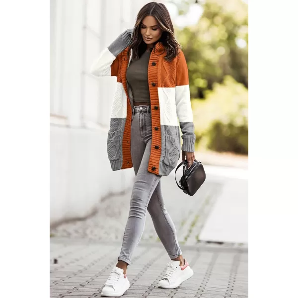 Sidefeel Womens Cardigan Sweaters Hooded Fleece Lined Button Down Front Jackets Winter Coat with PocketsHooded 21 Orange