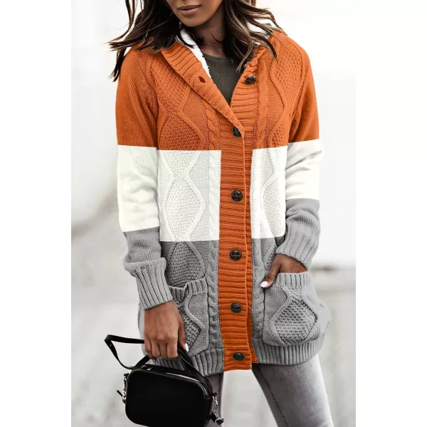 Sidefeel Womens Cardigan Sweaters Hooded Fleece Lined Button Down Front Jackets Winter Coat with PocketsHooded 21 Orange